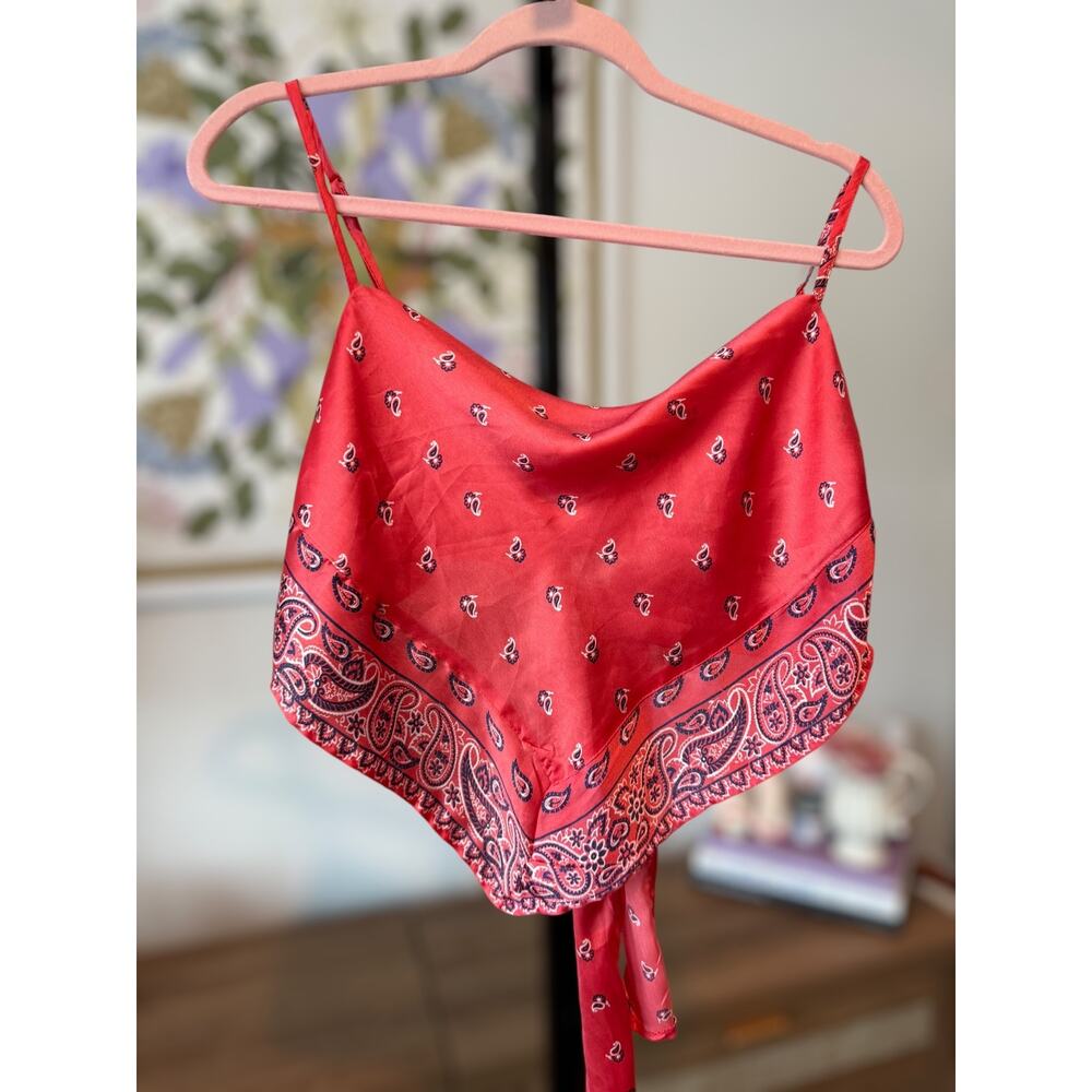 Japna Red Satin Bandana Tie Tank Top Size M - Picture 4 of 7